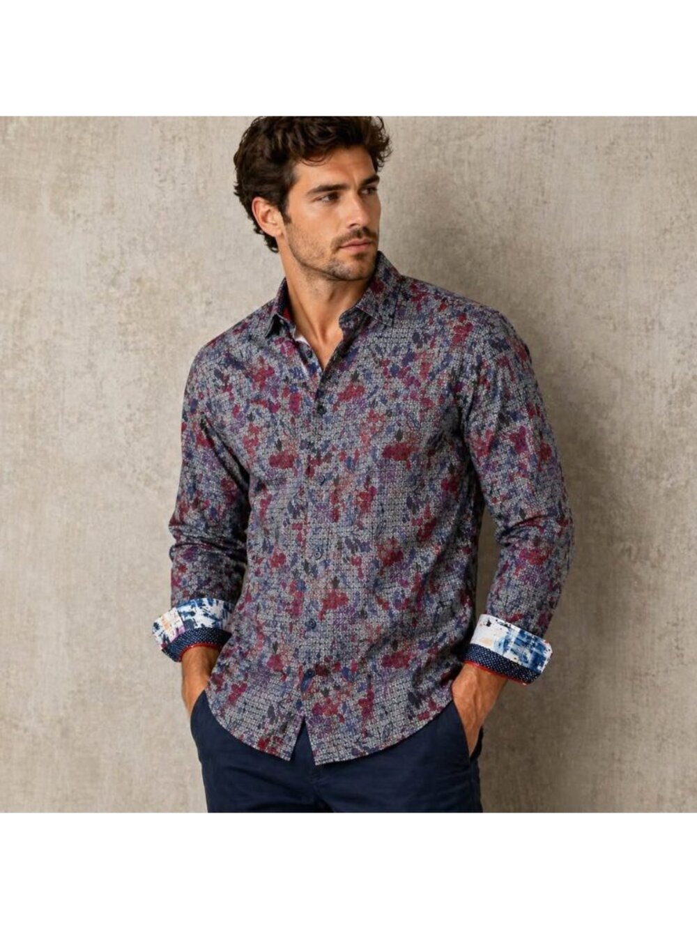 Au Noir Floral Button-Up Shirt – Men’s Medium (Size 4) – Flip Cuff